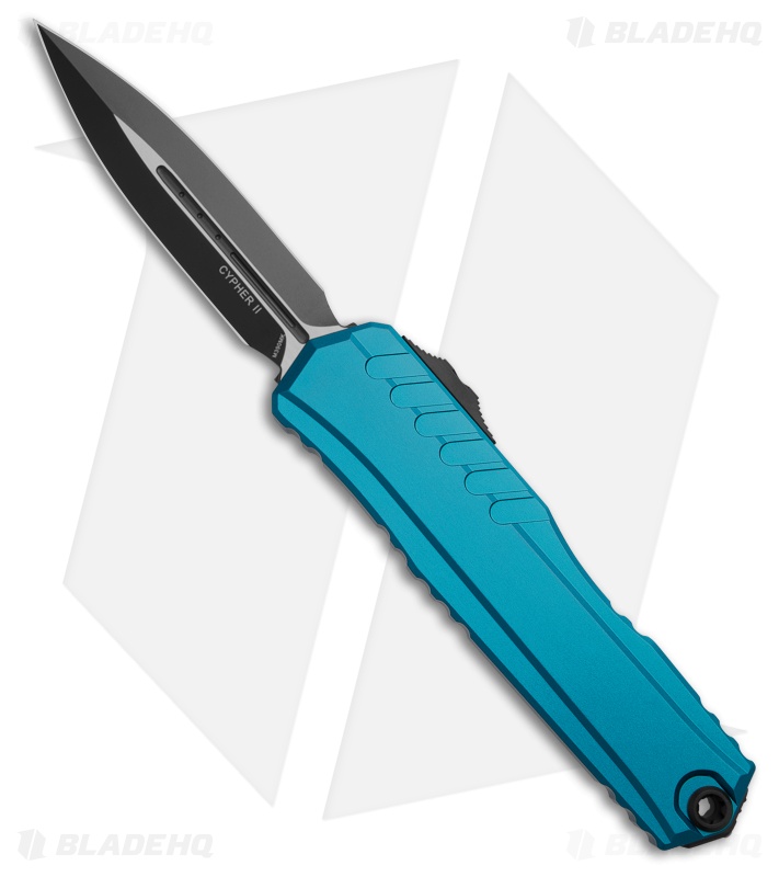 Microtech Cypher II D/E OTF Automatic Knife Blue Al (3.5" Black) 1242-1BL