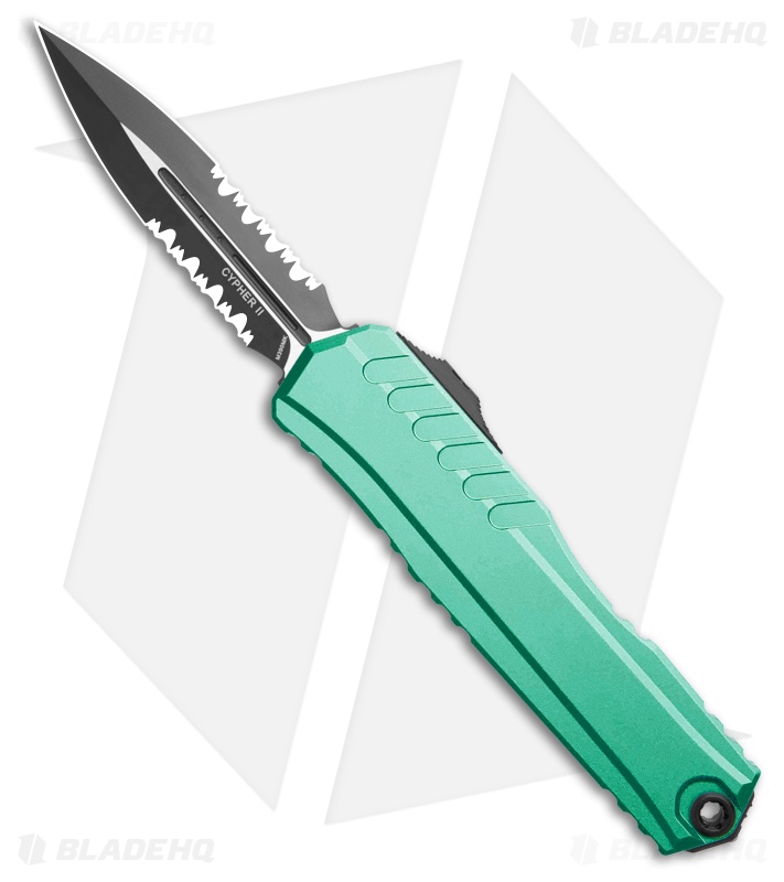 Microtech Cypher II D/E OTF Automatic Knife Turquoise Aluminum (3.5" Black Serr)