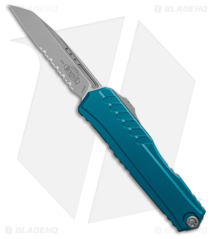 Microtech Cypher II S/E OTF Automatic Knife Blue Al (3.5" SW Serr) 1241-11BL