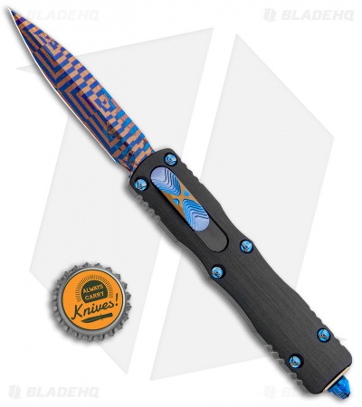 Marfione Custom Dirac D/E Spike Grind OTF Knife Hefted Al (Blued Damascus)