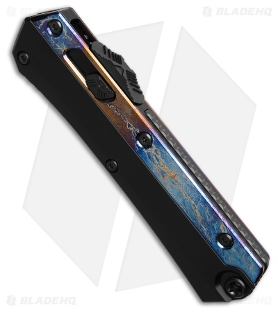 Microtech Glykon OTF Knife Black Al/Galactic Acid Ti (3.75" Black Full Serr)