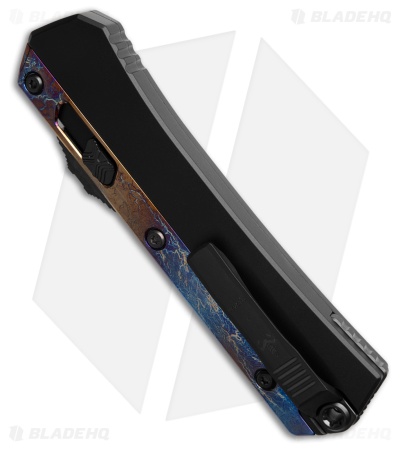 Microtech Glykon OTF Knife Black Al/Galactic Acid Ti (3.75" Black Full Serr)