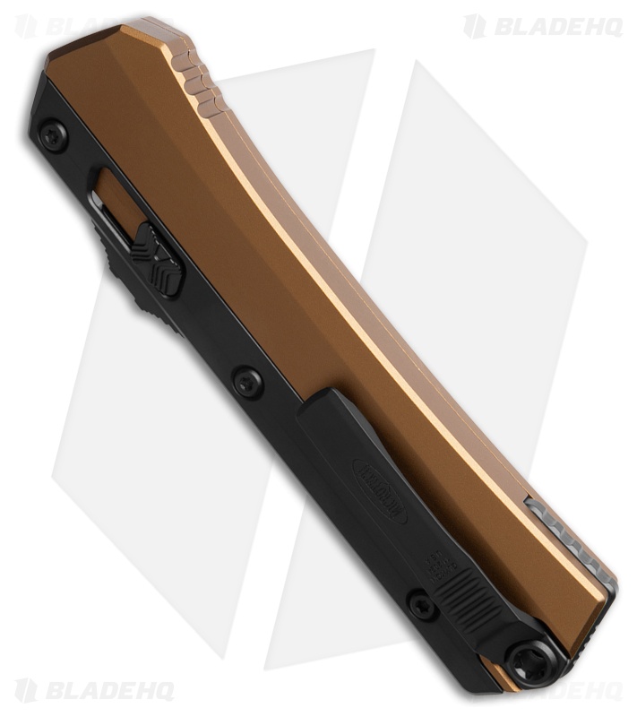 Microtech Glykon T/E OTF Knife Tan Aluminum/Black Ti (3.75" Black Full Serr)