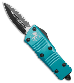 Microtech Troodon Mini D/E OTF Automatic Knife Turquoise (1.9" Black Serr)