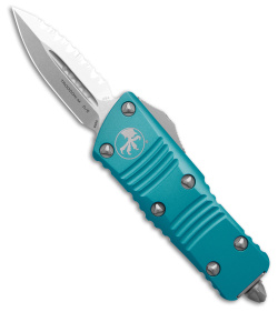 Microtech Troodon Mini D/E OTF Automatic Turquoise Al (1.9" Stonewash Full Serr)