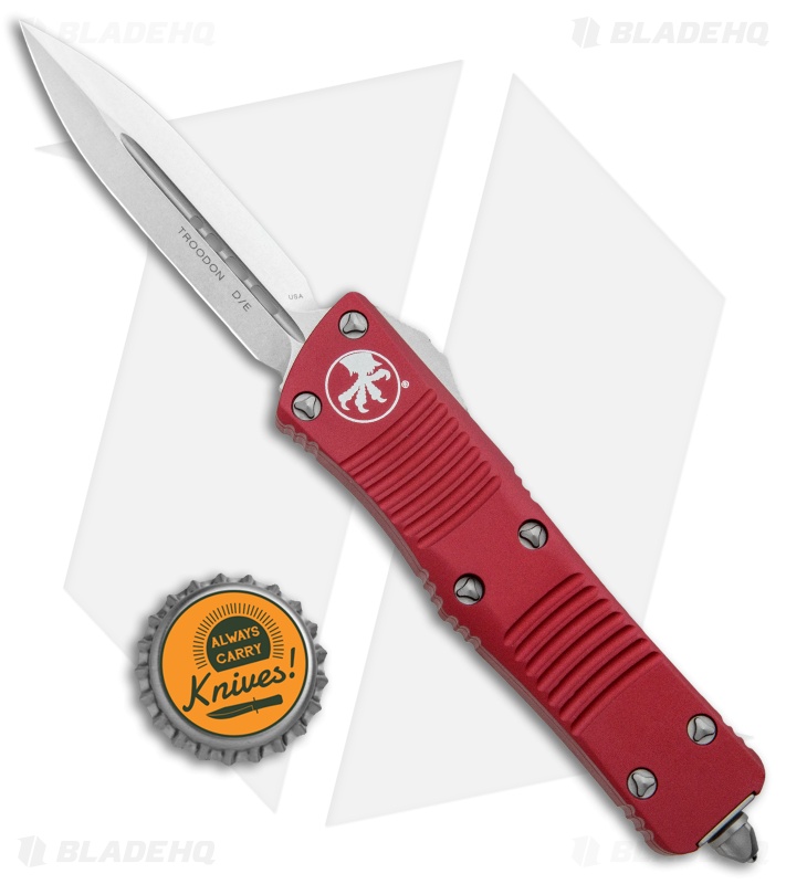 Microtech Troodon D/E OTF Red Automatic Knife (3" Stonewash) 138-10RD