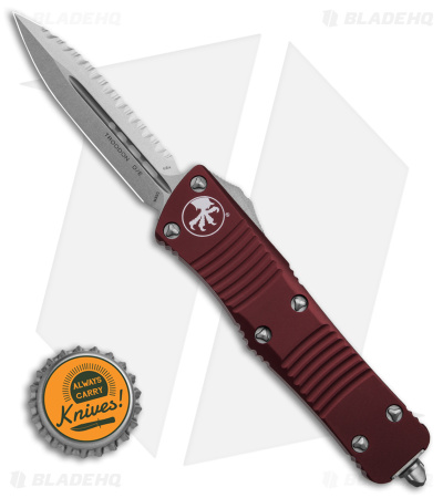 Microtech Troodon D/E OTF Merlot Auto Knife (3" Stonewash Full Serr) 138-12MR