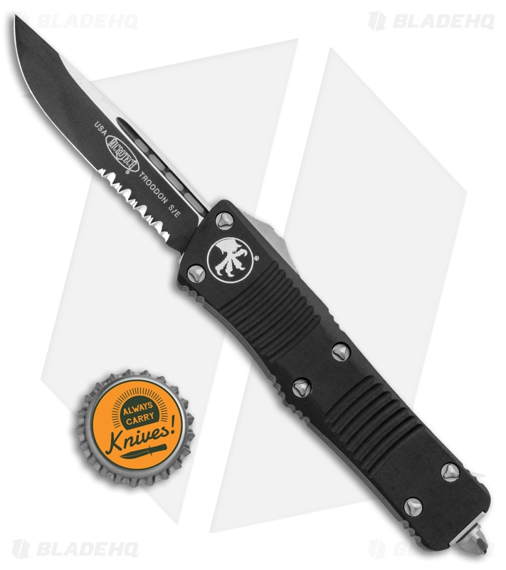 Microtech Troodon Drop Point OTF Automatic Knife (3" Black Serr) 139-2