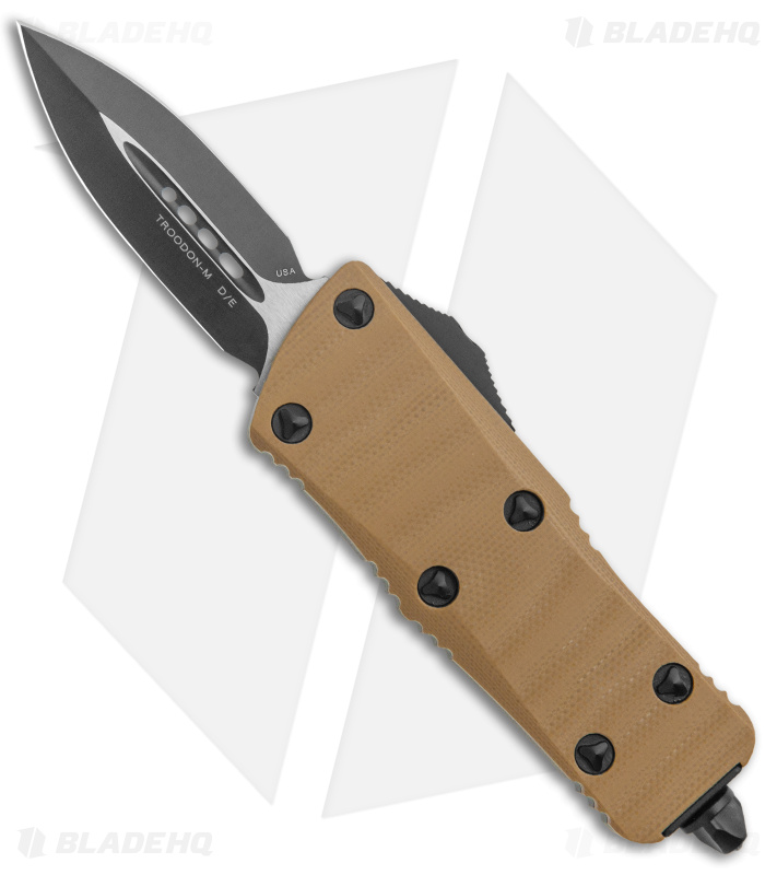 Microtech Troodon Mini Dagger CA Legal OTF Auto Knife SS Tan G-10 (1.9" Black)