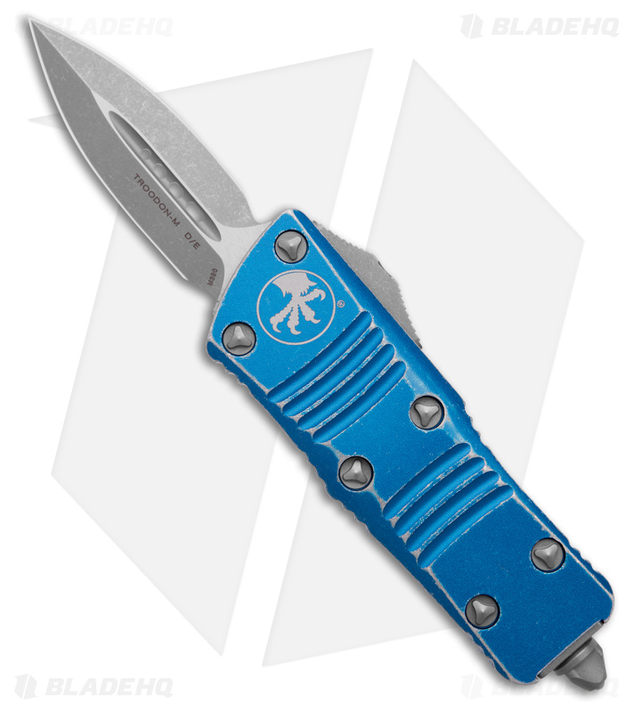 Microtech Troodon Mini D/E OTF Automatic Knife Distressed Blue (1.9" AP)