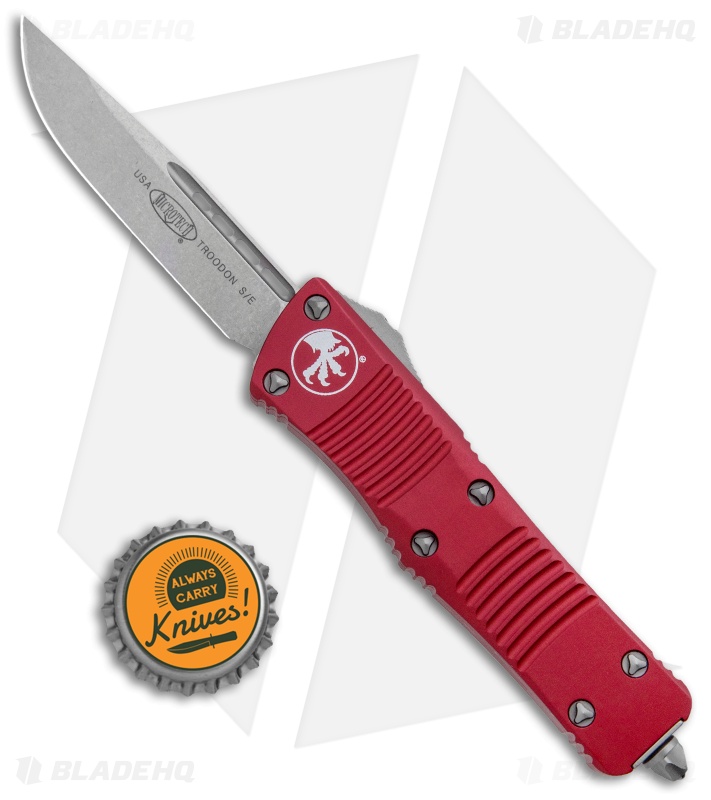Microtech Troodon S/E OTF Automatic Knife Red (3" Stonewash) 139-10RD