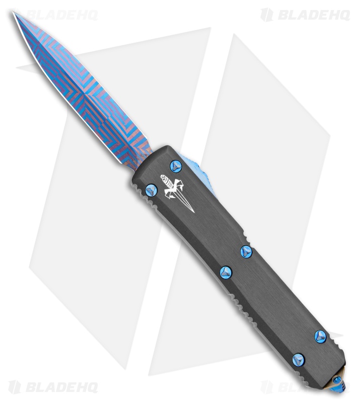 Marfione Custom Ultratech D/E OTF Knife Blue Ti HW (3.4" Blue Mosaic Damascus)