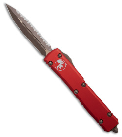 Microtech Ultratech D/E OTF Auto Knife Red AL (3.4" Bronzed AP Serr)122-15APRD