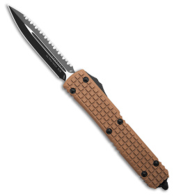 Microtech Ultratech D/E OTF Automatic Knife Tan Frag (3.4" Black Full Serr)