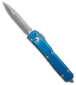 Microtech Ultratech D/E OTF Knife Distressed Blue (3.4" AP Double Full Serr)