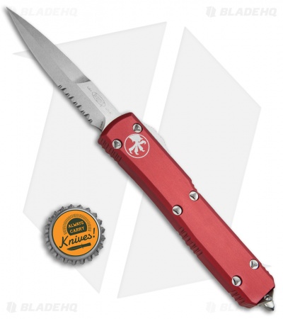 Microtech Ultratech Bayonet OTF Automatic Knife Red CC (3.4" Stonewash Serr)