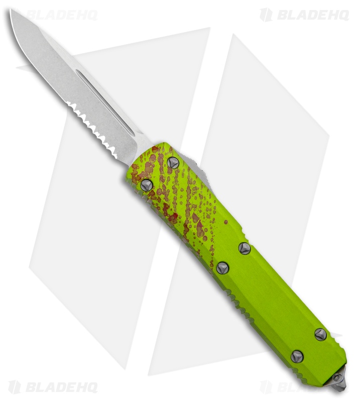 Microtech Ultratech S/E Green Zombie Tech OTF Knife (3.5" Stonewash Serr)