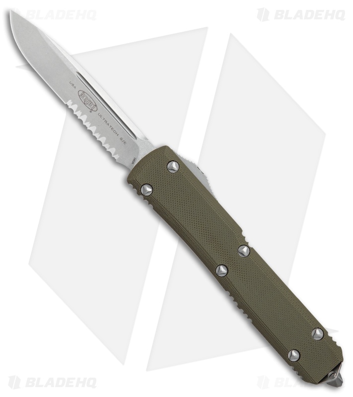 Microtech Ultratech S/E OTF Automatic Knife OD Green G-10 (3.4" Stonewash Serr)