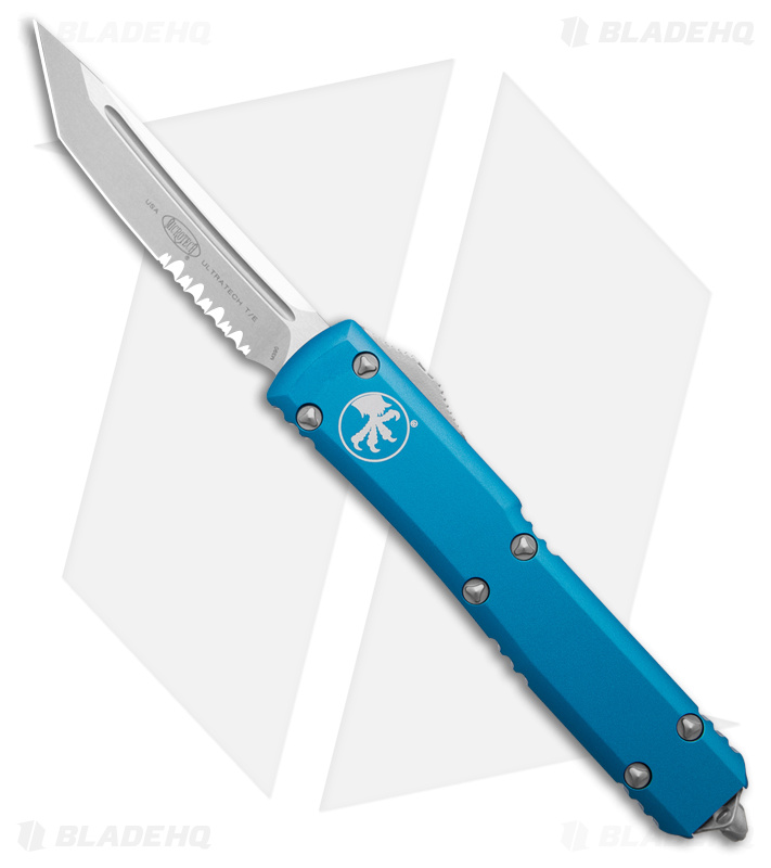 Microtech Ultratech T/E OTF Automatic Knife Blue (3.4" Stonewash Serr) 123-11BL