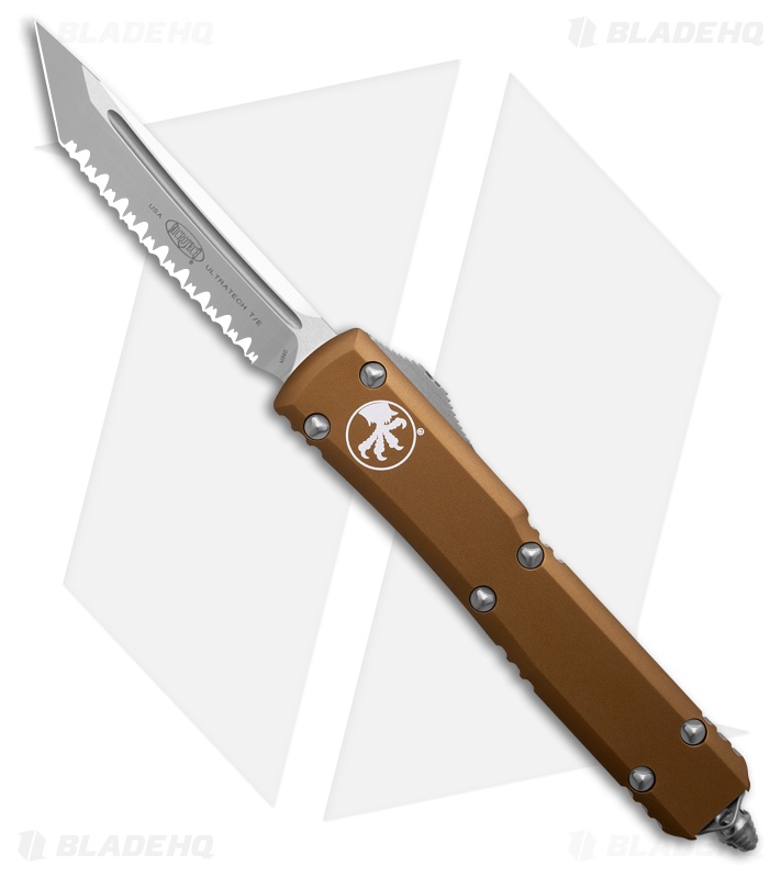 Microtech Ultratech T/E OTF Automatic Knife Tan Aluminum (3.4" Satin Full Serr)