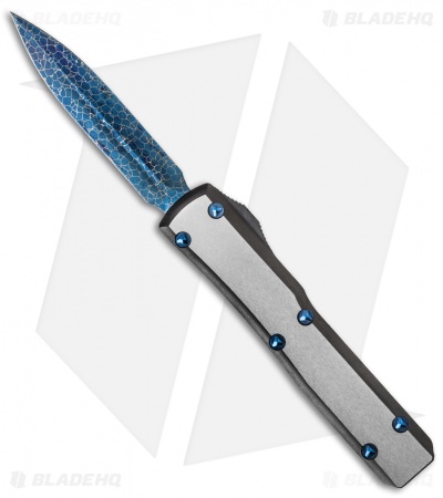 Marfione Custom Knives Ultratech OTF Knife Two-Tone SS (3.3" Blued Damascus)