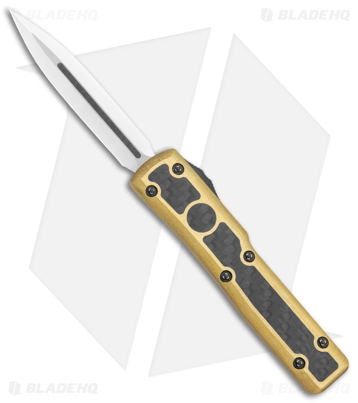 Microtech Signature Series UTX-70 D/E Brass w/ CF Inlay (2.4" Mirror)