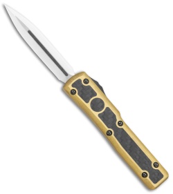 Microtech Signature Series UTX-70 D/E Brass w/ CF Inlay (2.4" Mirror)