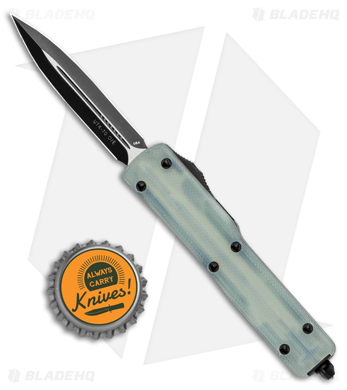 Microtech UTX-70 D/E OTF Automatic Knife Natural Jade G-10 - Blade HQ