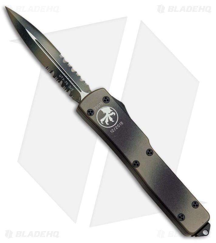 Microtech UTX-70 D/E OTF Automatic Knife (2.4" Tan Camo Serr) 147-2TC