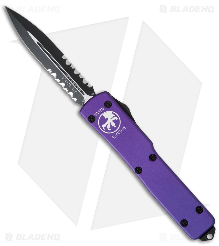 Microtech UTX-70 D/A OTF D/E Automatic Knife Purple (2.4" Black Serr) 147-2PU