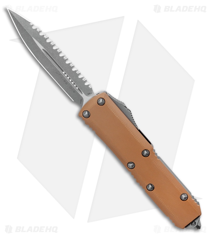 Microtech UTX-85 D/E OTF Automatic Knife Tan G-10 (3.1" Apocalyptic Full Serr)