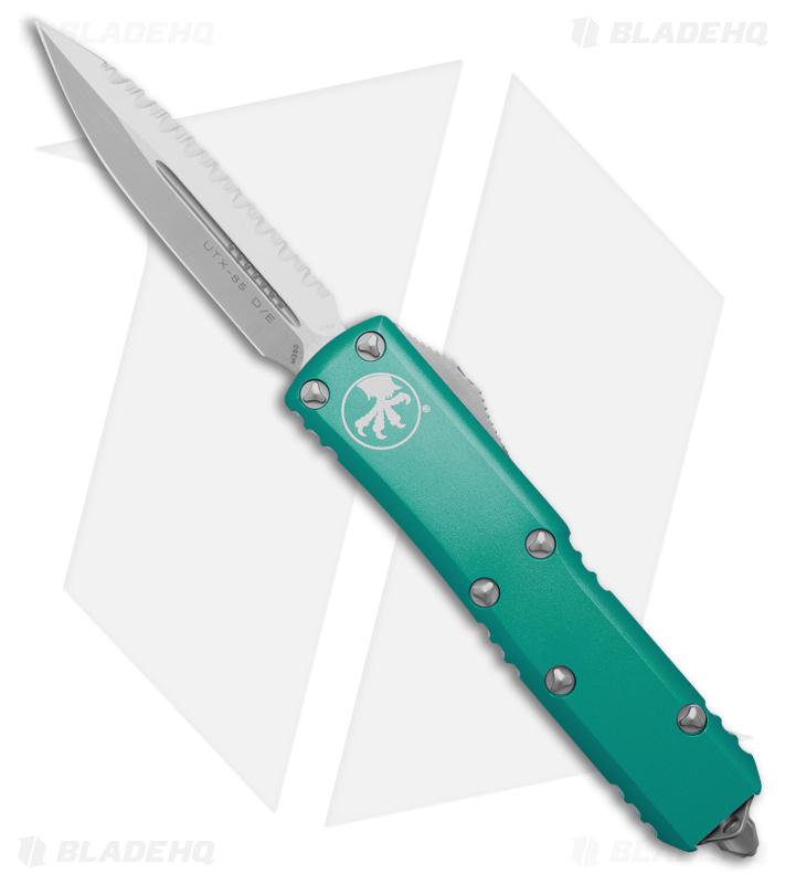 Microtech UTX-85 D/E OTF Automatic Knife Turquoise (3.1" Satin Full Serr)