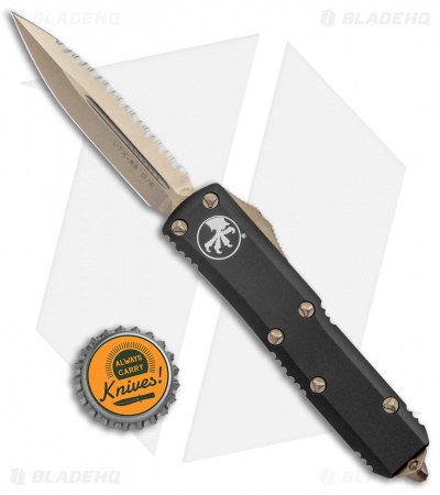 Microtech UTX-85 Dagger D/E OTF Automatic Knife Black (3.1" Bronze Full Serr) 