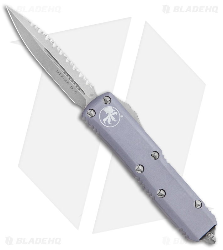 Microtech UTX-85 D/E OTF Auto Knife Gray (3.125" Stonewash Full Serr) 232-GY