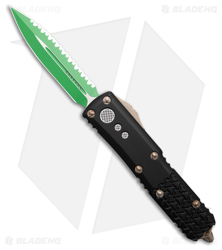 Microtech UTX-85 D/E OTF Automatic Knife Black Al (3.1" Green Full Serr) 232-3JM