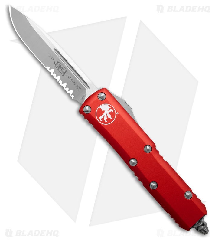 Microtech UTX-85 OTF Knife Red Aluminum S/E Satin M390 Serr