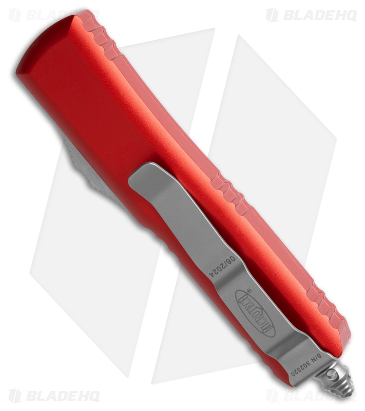 Microtech UTX-85 OTF Knife Red Aluminum S/E Satin M390 Serr