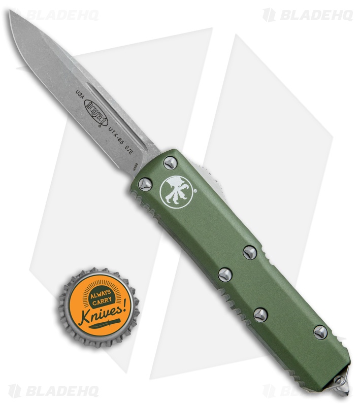 Microtech UTX-85 S/E OTF Automatic Knife OD Green (3.1" Apocalyptic ...