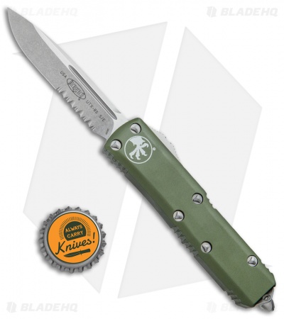 Microtech UTX-85 S/E OTF Automatic Knife OD Green (3.125" Stonewash Serr) 