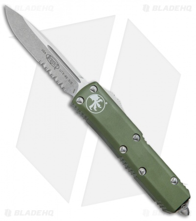 Microtech UTX-85 S/E OTF Automatic Knife OD Green (3.125" Stonewash Serr) 