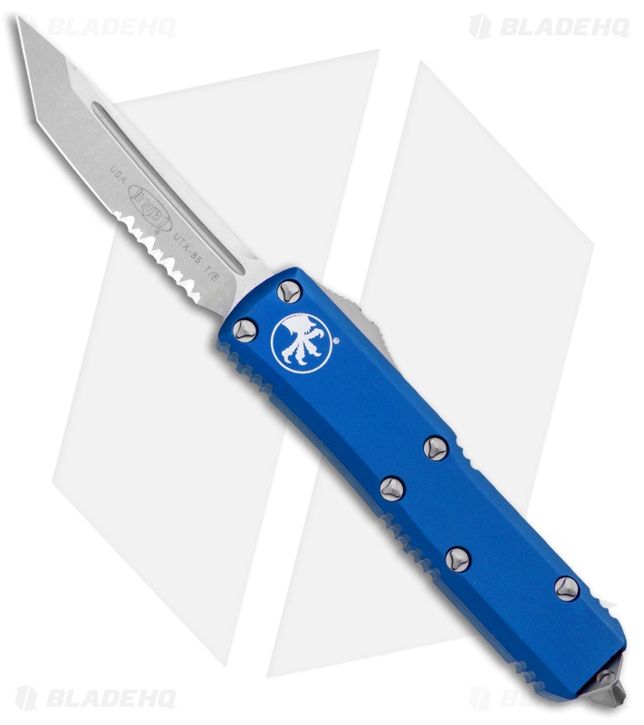 Microtech UTX-85 T/E OTF Automatic Knife Blue (3.125" Stonewash Serr) 233-11BL