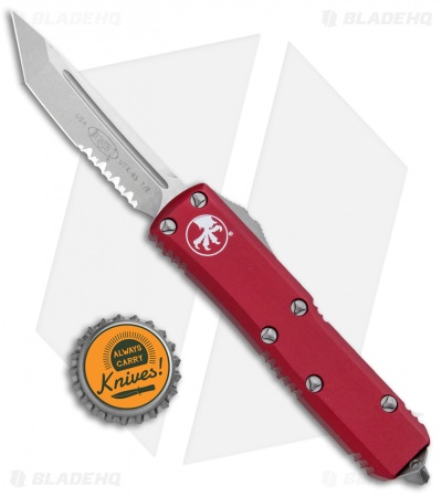 Microtech UTX-85 T/E OTF Automatic Knife Red (3.125" Stonewash Serr) 233-11RD