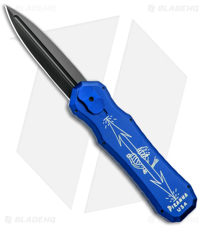 Piranha Excalibur OTF Knife Double Action Automatic Blue (3.2" Black Plain)