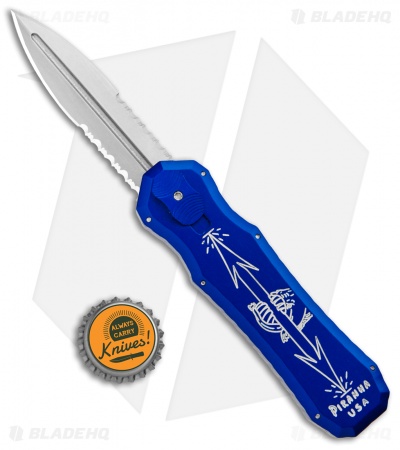 Piranha Blue Excalibur OTF Knife Double Action Automatic (3.2" Stonewash Serr)