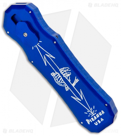 Piranha Blue Excalibur OTF Knife Double Action Automatic (3.2" Stonewash Serr)