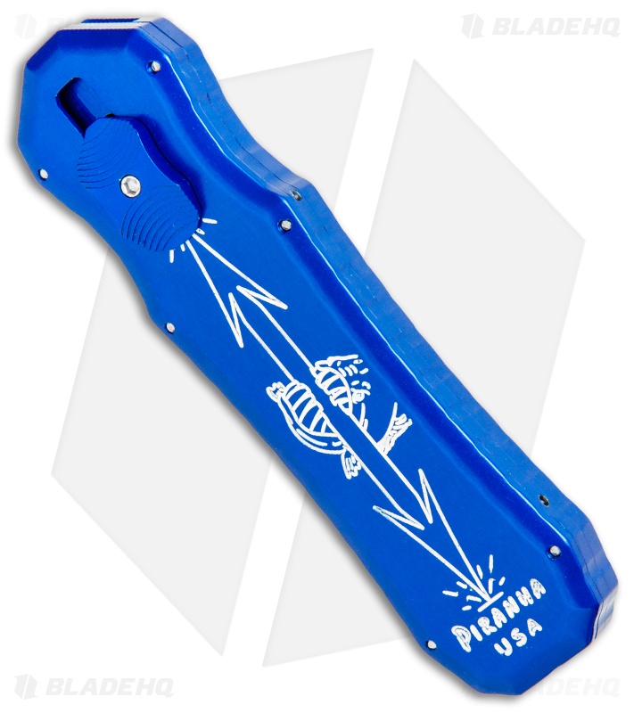 Piranha Excalibur OTF Automatic Knife Blue (3.2" Stone)