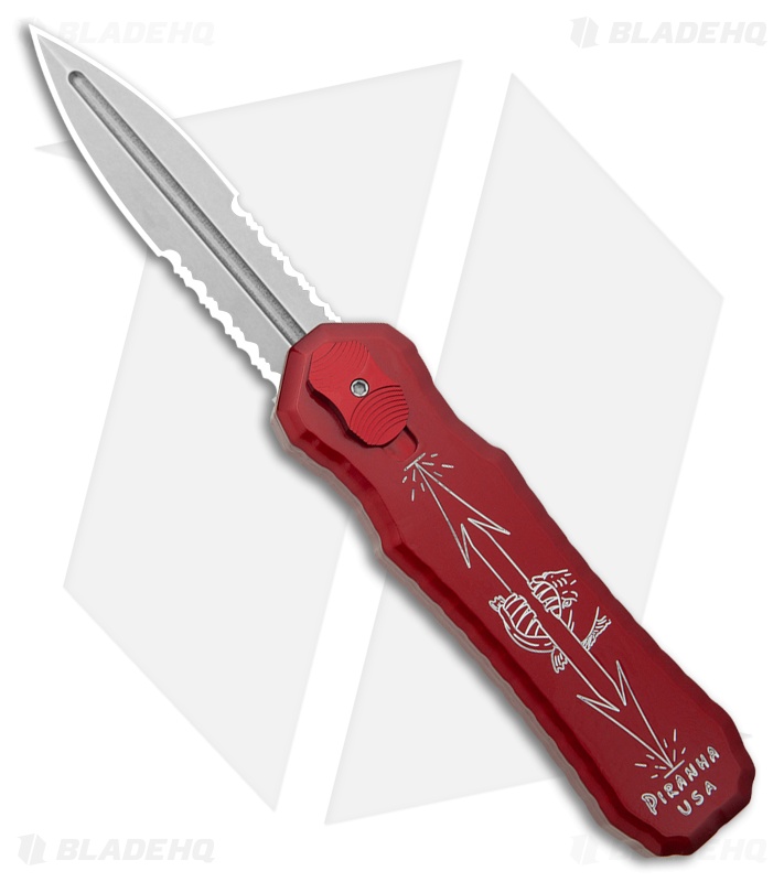 Piranha Excalibur D/A OTF Automatic Knife Red Aluminum (3.2" SW Serrated)