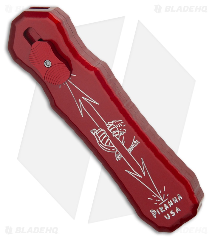 Piranha Excalibur D/A OTF Automatic Knife Red Aluminum (3.2" SW Serrated)