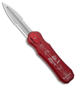 Piranha Excalibur D/A OTF Automatic Knife Red Aluminum (3.2" SW Serrated)