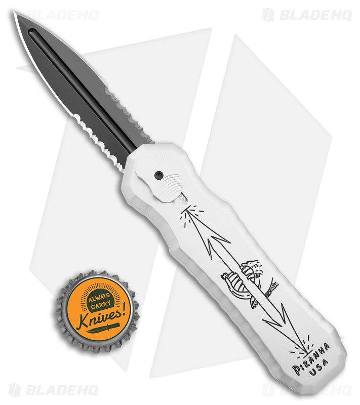 Piranha Excalibur OTF Automatic Knife Silver Tactical (3.2" Black Serr)